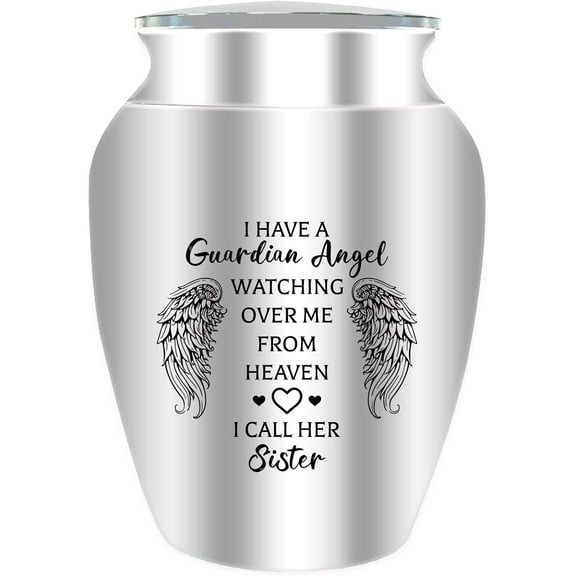 1set Mini Urn for Ashes Small Keepsake Urn for Human Ashes Aluminum Ashes Holder Funeral Cremation Engraved Word with Velvet Bag Memorial Gift for Mom Dad Family Friends 2.6x1.8 Inch Guardian