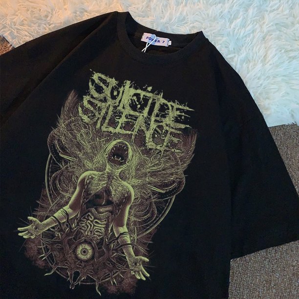 Camiseta de manga corta para mujer remera gótica de algodón Grunge Camiseta holgada con estampado Y2K ropa de gran tamaño Harajuku de High Street