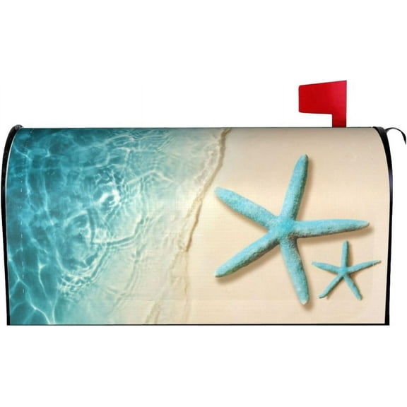 Beach Starfish Mailbox Covers Magnetic Standard Size 21" X 18" Ocean Summer Magnetic Mailbox Wraps Blue Coastal Letter Post Box Farmhouse Mailbox Covers Wrap for Garden Yard Decor