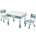 thumbnail image 6 of DOREROOM 4 in 1 Kids Table and 2 Chairs Set with Storage, Toddler Table and Chair Set for Kids Ages 3-10, Graffiti & Building Blocks Double-Sided Tabletop (Grayish Blue, 2 Chairs), 6 of 8