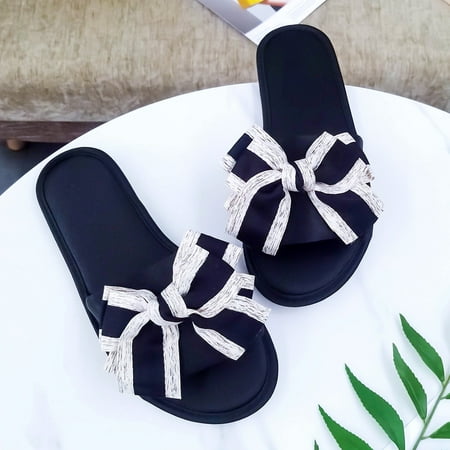 

New Korean-style Satin Bow Heel Internet Celebrity Slippers Women‘s Fashionable Outer Wear Soft Bottom Non-slip Home Sandals