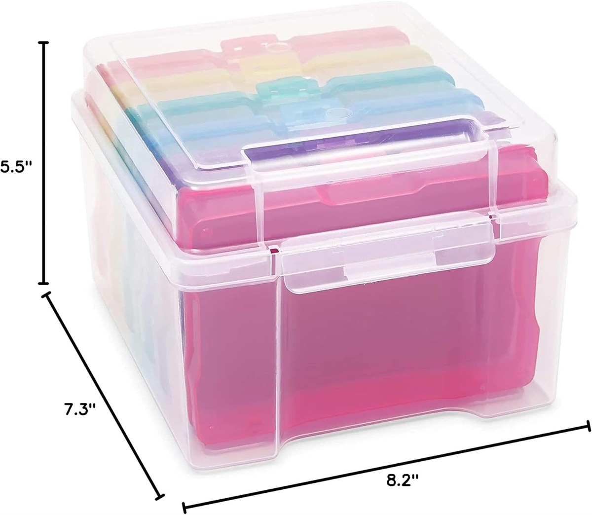 Tutuviw Photo Storage Box with 6 Inner Photo Keeper Containers, Transparent Snap-Tight Plastic Cases Clear Organizer Storage Box Greeting Card Storage & Organizer Box for Photos Crafts Office Supplies