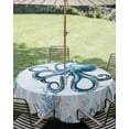 thumbnail image 3 of Outdoor Tablecloth with Umbrella Hole Zipper Blue Octopus Coastal Round Tablecloth 60" Waterproof Outside Table Cloth Eucalyptus Leaves Botanical Patio Table Cover Tablecloths for Picnic Party, 3 of 8