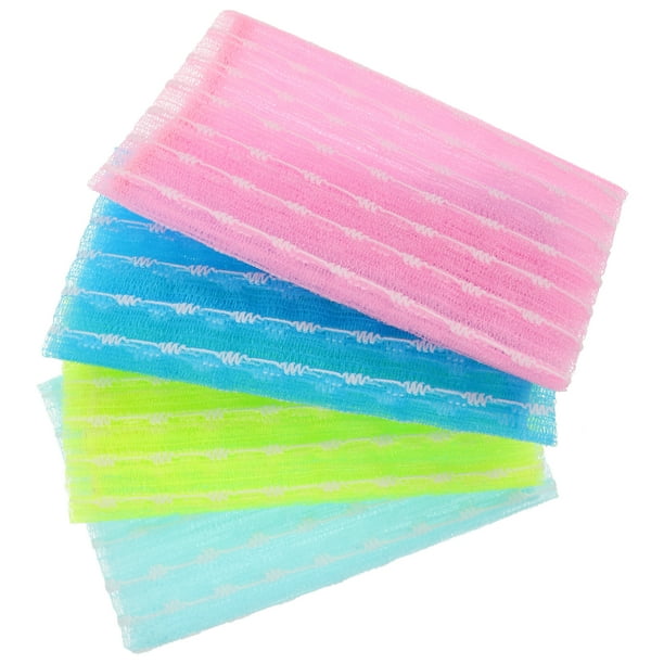 4 toallas exfoliantes largas de estilo coreano, de nailon, para baño y ducha