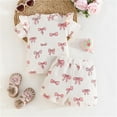 thumbnail image 3 of Hiiyo Girls Summer Outfits Bow Floral Ruffle Ribbed Short Sleeve T-Shirt Shorts Set, 3 of 8