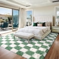 thumbnail image 2 of Alfombra FALARK a cuadros para dormitorio, 120 x 180 cm, color verde salvia y blanco, 2 of 8