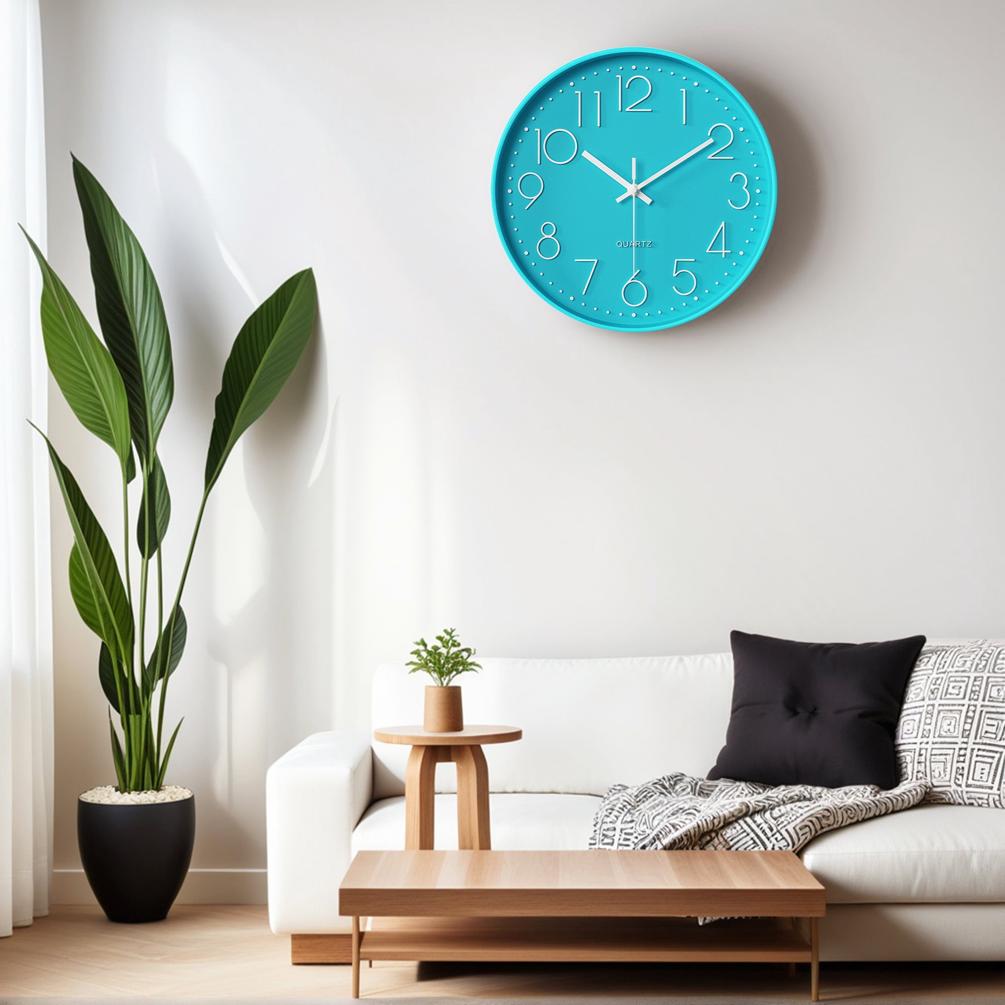 Unique Bargains Silent Non-Ticking Modern Battery Operated Wall Clock Blue