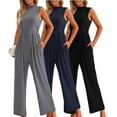 thumbnail image 6 of LYMAYTER Womens High Neck Onesies Summer Sleeveless Wide Leg Rompers Female Solid Color Onesies S-2XL, 6 of 8