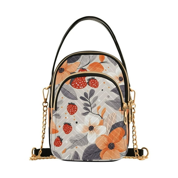 joogoo Women Strawberry Flower Chain Crossbody Bags Shoulder Handbag Phone Purse