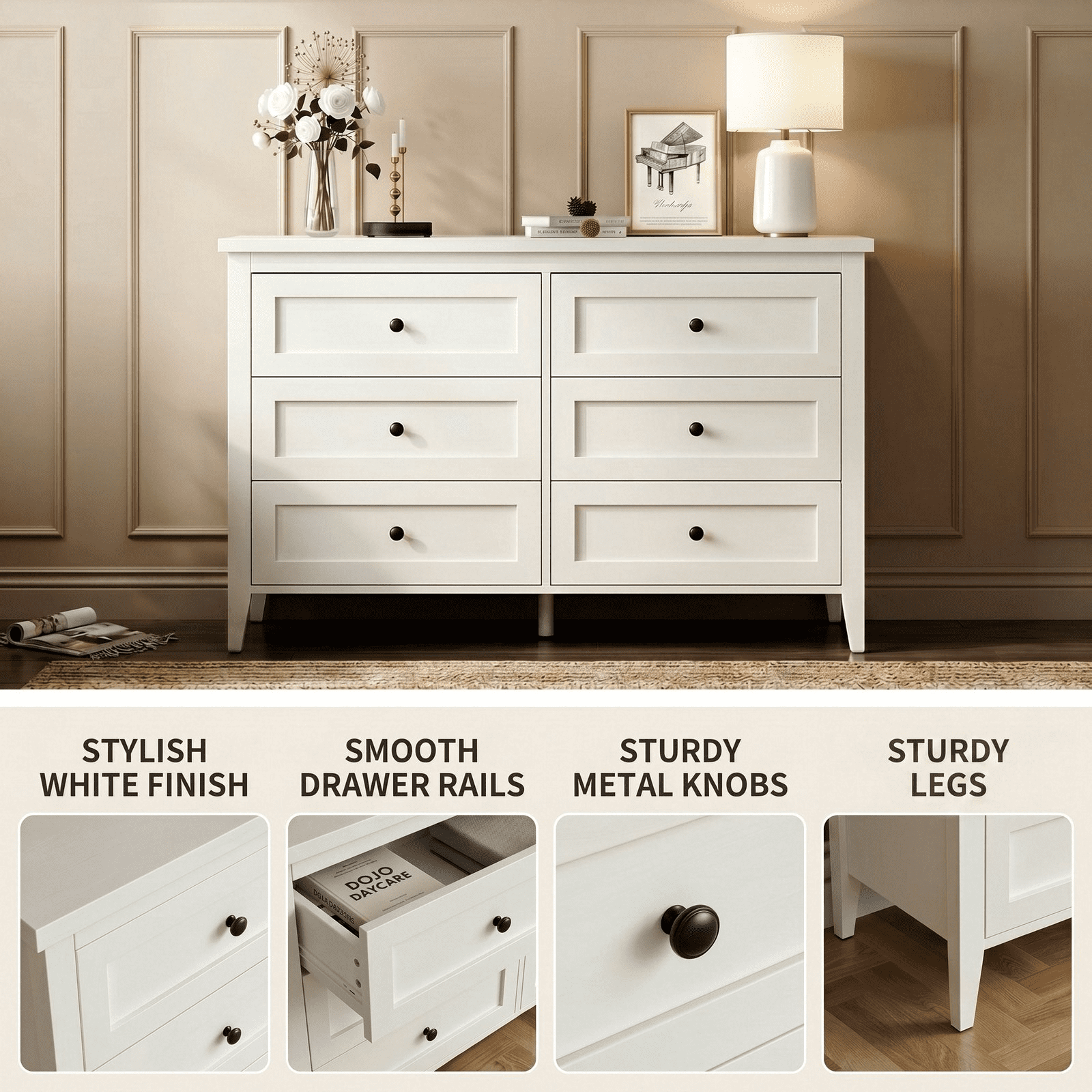 RichYa 6 Drawer Dresser for Bedroom, Chest of Drawers with Metal