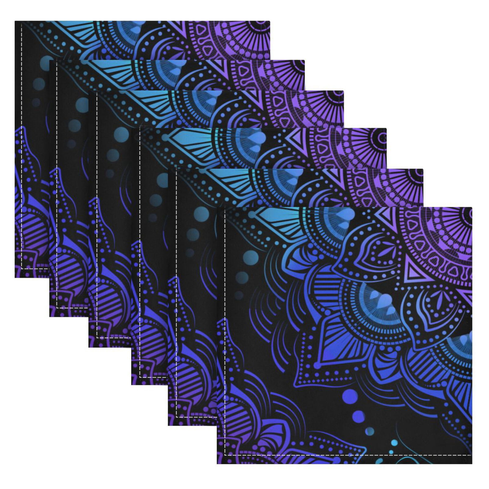 JSTEL Mandala Boho Bohemian Lotus Cloth Napkins Set of 6, 20x20 Inch Washable and Reusable Napkin for Decoupage Dinner Party Everyday Use