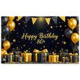 thumbnail image 6 of Black Gold Themed Happy 80th Birthday Banner Backdrop, Star Balloon and Gift Box Elements, Party Decoration for Birthday Party Photography Props Decorations, 6 of 8