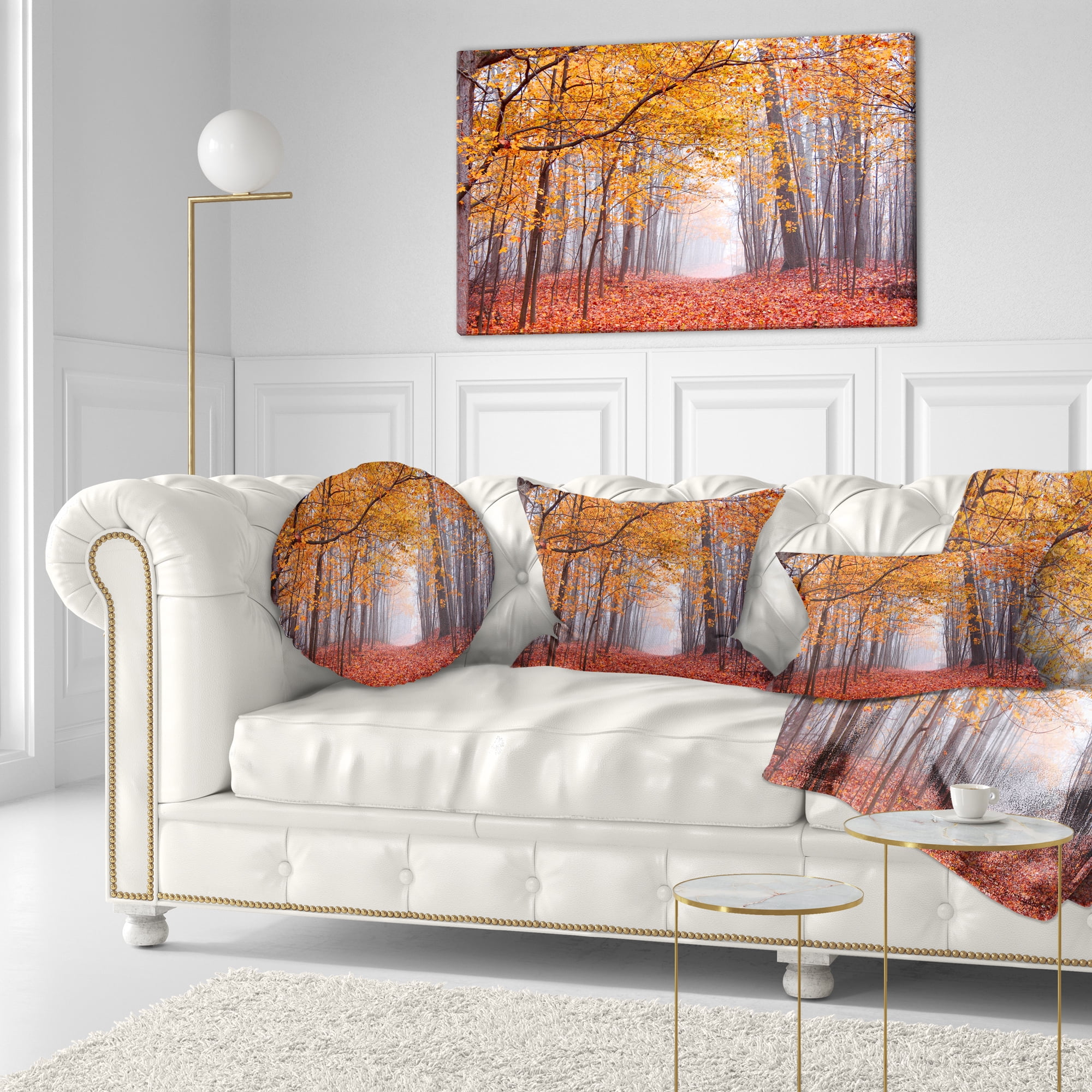 Designart Beautiful Trees with Fallen Leaves - Landscape Photography Throw Pillow - 12x20