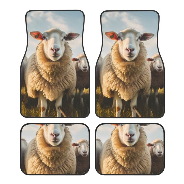 Disketp Cute Prairie Sheep Herd for Crystal Velvet Car Mats Four-Piece Set,All-Season Automotive Protection, Vehicles, Cars, Trucks, and SUVs,Anti-Slip Design