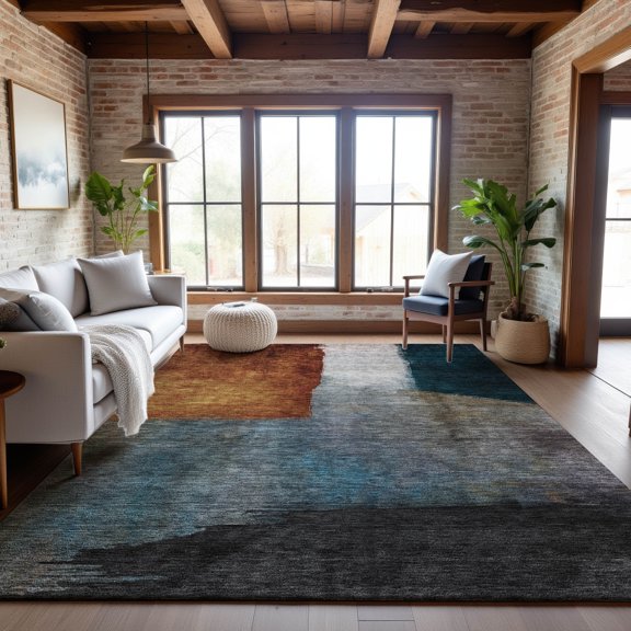 Addison Rugs Mayfield Premium Machine Washable Transitional Squares Copper Rectangle Rug, 5' x 7'6"