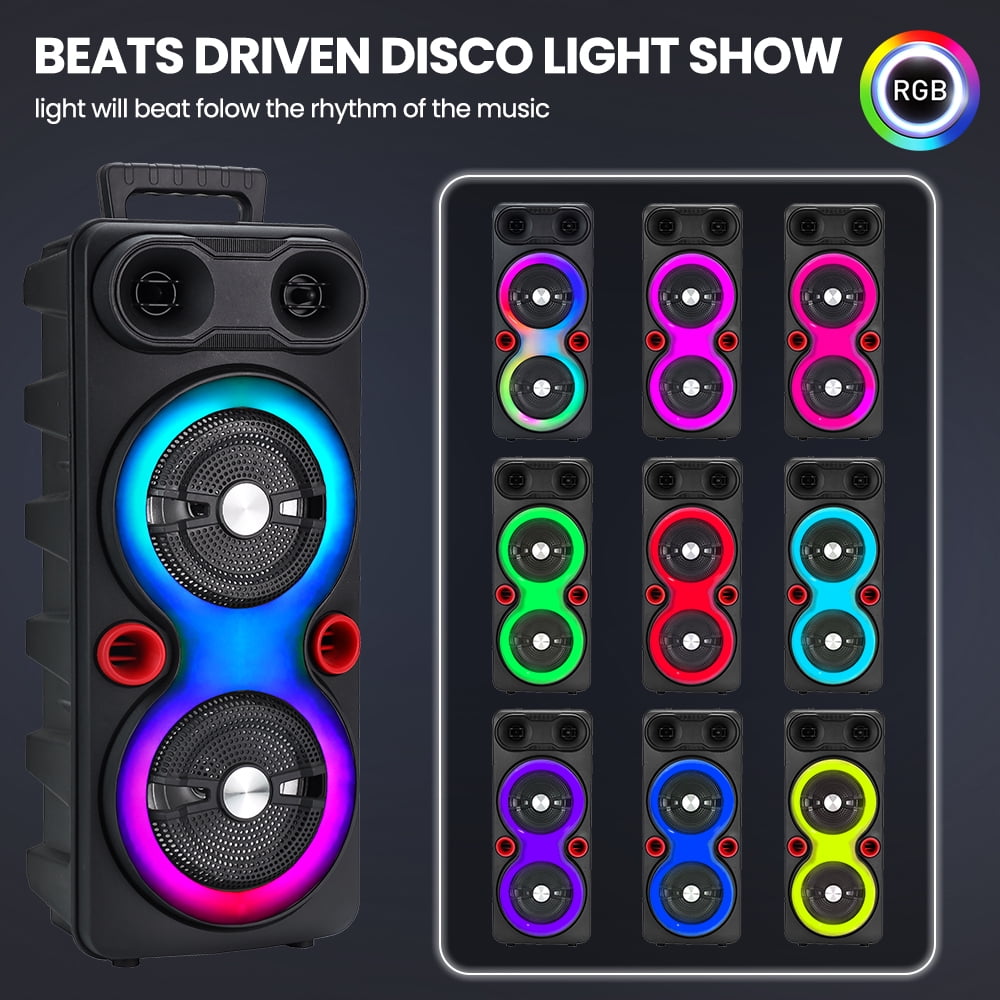 PEPWELL Portable Dual 6.5" Bluetooth Speaker, Sub Woofer Heavy Bass DJ RGB Party Speakers, Sound System TWS Karaoke Machine with Mic FM Radio for Party
