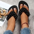 thumbnail image 3 of CAICJ98 Women Shoes Womens Flat Sandals Beaded Bohemian Elastic Back Strap Rhinestone Summer Slip On Sandals,Black, 3 of 5