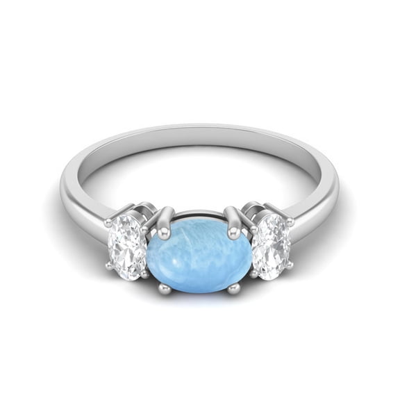 1.50 Cts Larimar 925 Sterling Silver Three-Stone Past, Present and Future Ring