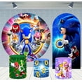 thumbnail image 2 of Fondo de Sonic con forma de erizo corriendo redondo, fondo para fiesta de cumpleaños de niños, pancarta de superficie cilíndrica, accesorios de decoración para fotografía, 2 of 5