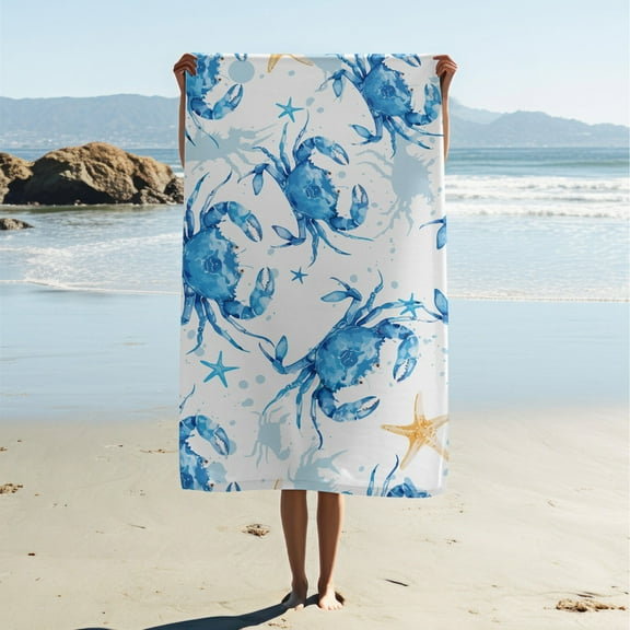 Adult Beach Towel, Modern Simple Style Beach Towel, Crab Print Bath Towel