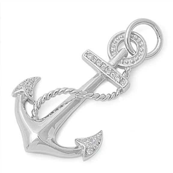 Classic Anchor Pendant Clear Cubic Zirconia .925 Sterling Silver Cluster Charm Jewelry Female Unisex