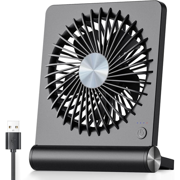 Ventilador USB, ventilador de escritorio pequeño ultrasilencioso con viento fuerte, inclinación de 220°, plegable, 3 velocidades ajustables, con cable USB-C, ventilador personal de escritorio negro