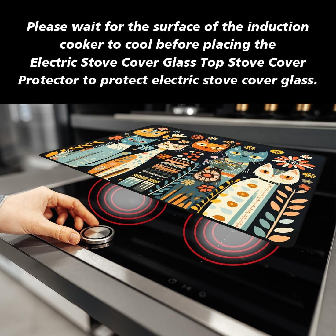 1set Electric Stove Cover 20.47x28.35" Stove Top Cover for Electric Stove Foldable Glass Cooktop Protector Non-Slip Top Protector Mat for Electric Stove Washer and Dryer (Cute Cat) Colorful