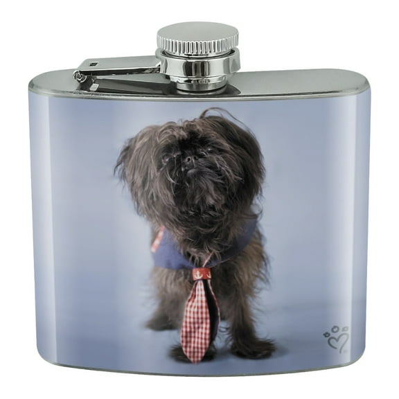 Affenpinscher Puppy Dog with Tie Stainless Steel 5oz Hip Drink Kidney Flask