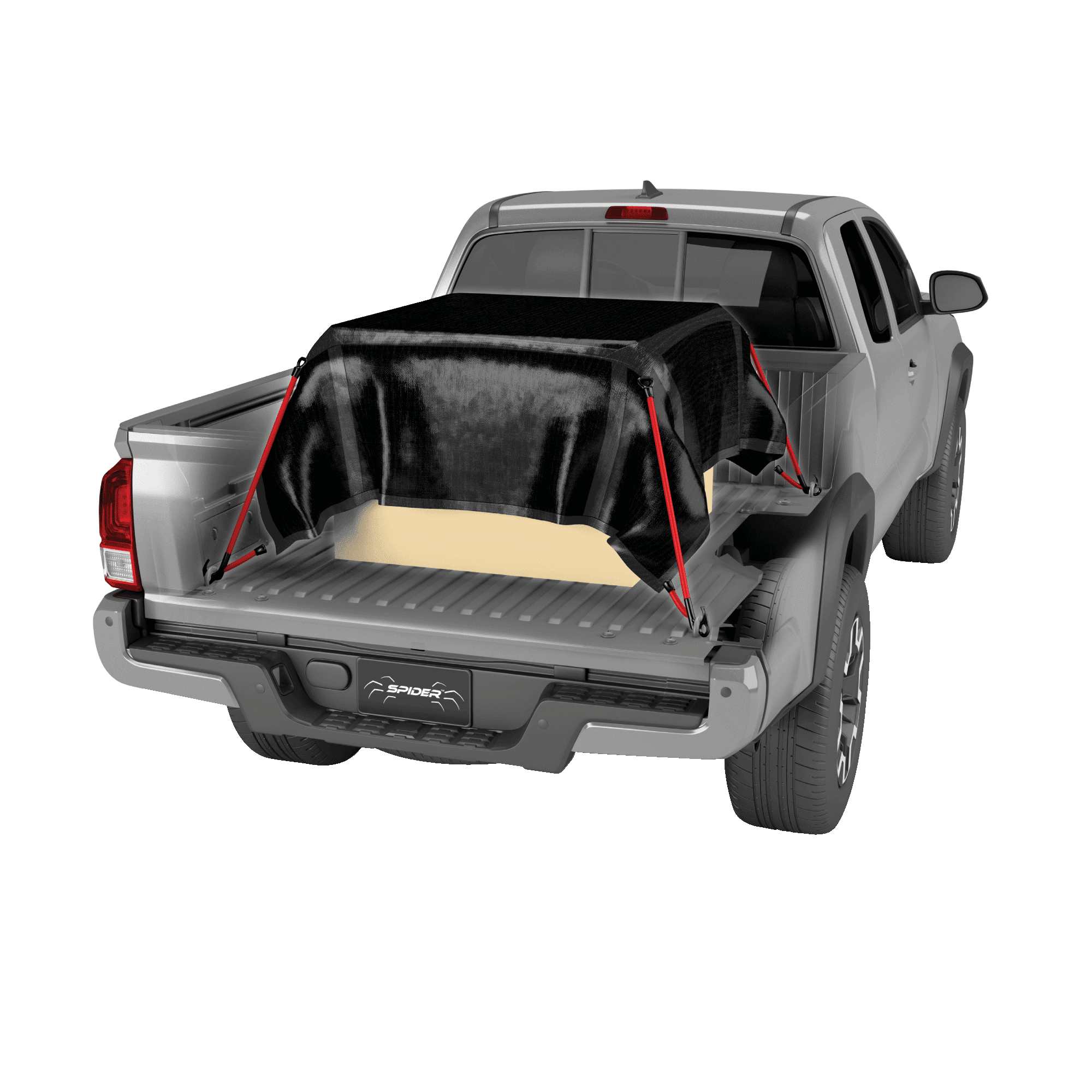 4 Built-in Bungee Cords for Standard Bed Pickup : 8.5' x 7.5' STTM2623B-1 for Standard Bed Pickup : 8.5 x 7.5 Cargo Net Alternative 4 Built-in Bungee Cords SPIDER Patented Mesh Heavy-Duty Truck Tarp with Patented Adjustable Hooks 