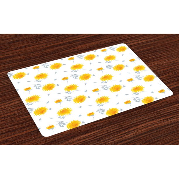 Yellow Flower Placemats Set of 4 Seasonal Autumn Florets Chrysanthemum