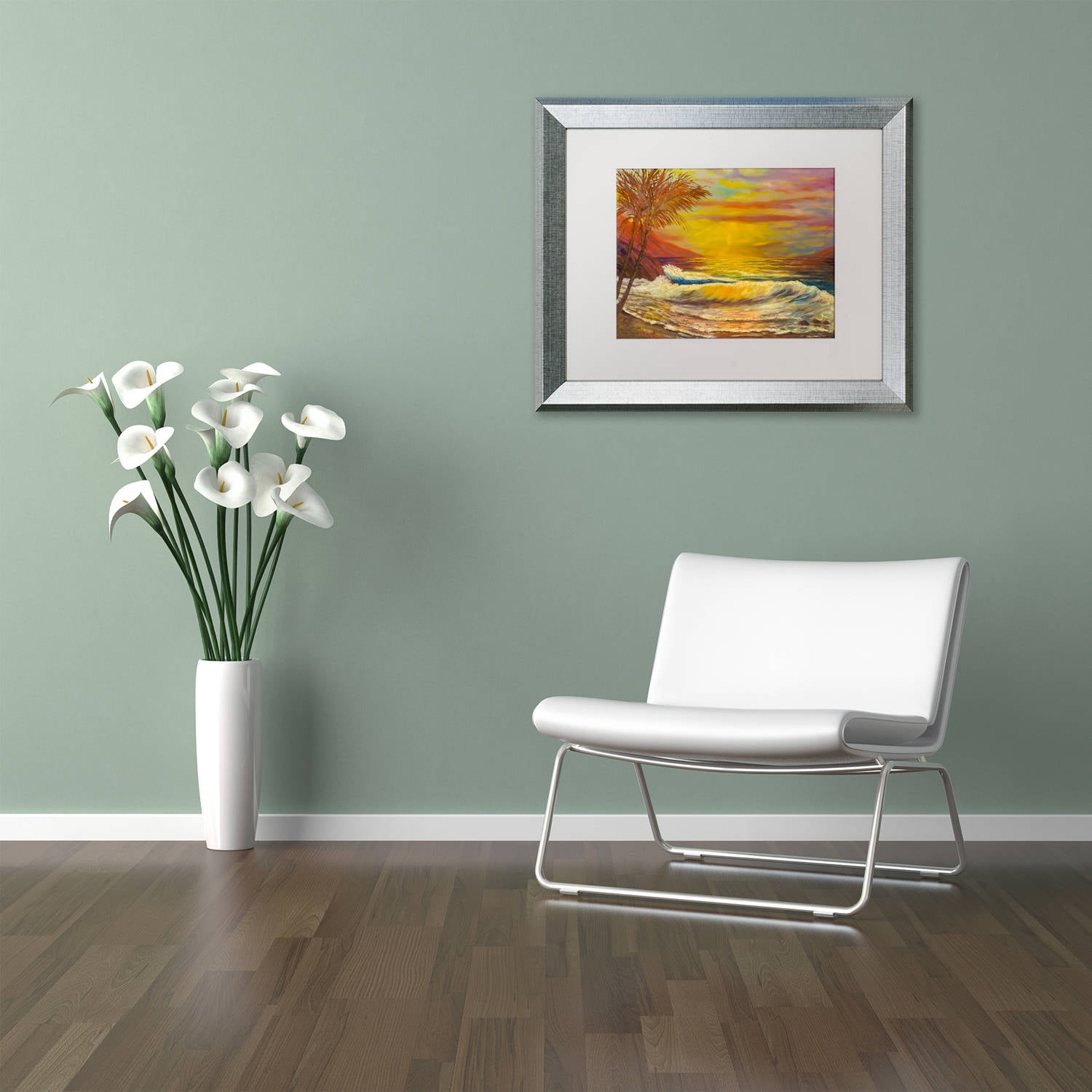 Trademark Fine Art "A Tropical Lagoon" Canvas Art by Manor Shadian, White Matte, Silver Frame