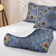 thumbnail image 4 of jejeloiu Aztec Geometric Rhombus Twin Quilt Set,Western Cowboy Tribal Twin Coverlet Set For Boys,Blue Beige,2pcs, 4 of 7