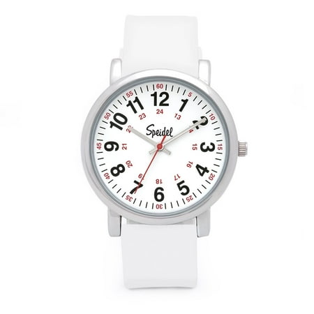 Speidel Scrub Watch for Medical Professionals with White Silicone Rubber Band - Easy to Read Timepiece with Red Second Hand, Military Time for Nurses, Doctors, Surgeons, EMT Workers, Students and (Best Watches For Medical Professionals)