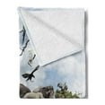 thumbnail image 2 of Africa Soft Flannel Fleece Blanket, Tropic Animal Collage in the Valley with Lion Parrot Swans Elephants and Flamingos, Cozy Plush for Indoor and Outdoor Use, 70" x 90", Multicolor, by Ambesonne, 2 of 5