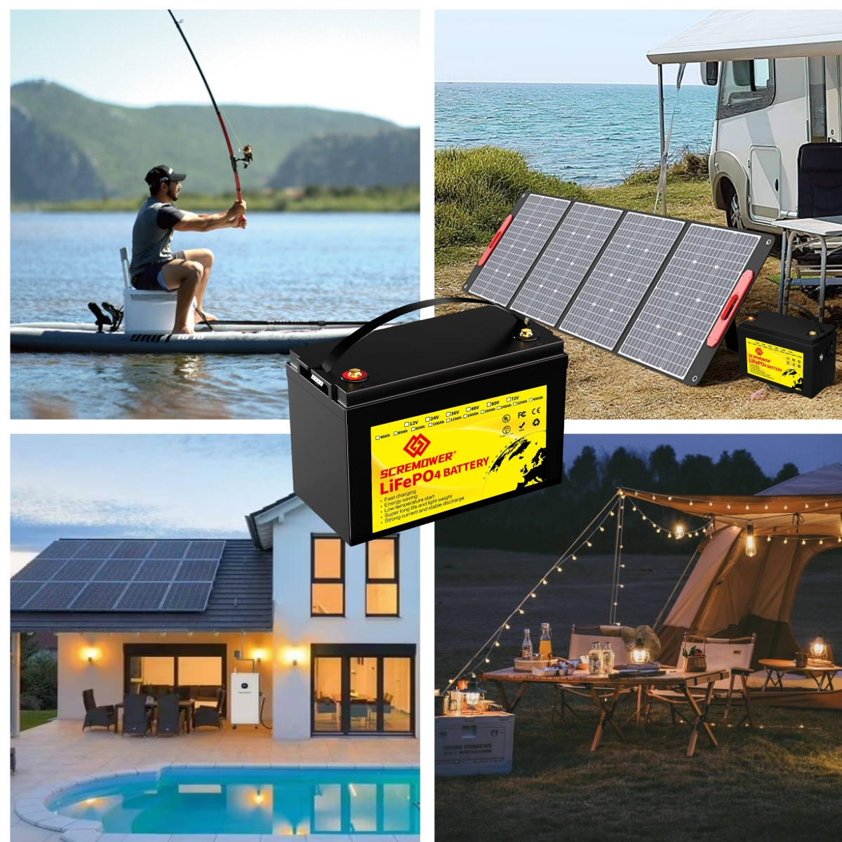2 Pack 12V 100AH LiFePO4 Lithium Battery,SCREMOWER 24V 100Ah Deep Cycles RV Batteries for Trolling Motor,Marine,Boat,Camper Solar