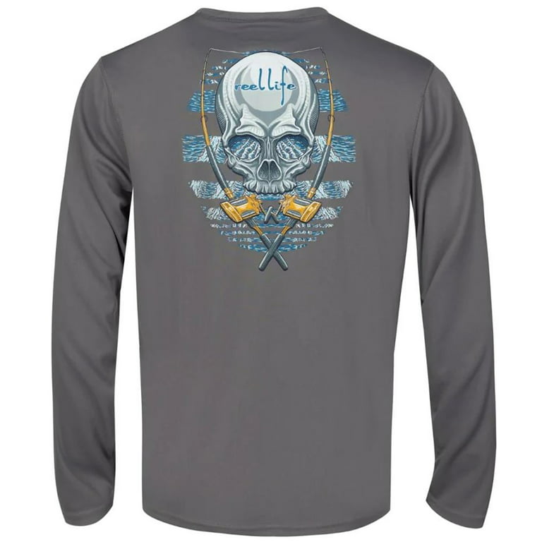 Reel Life Troll Skull UV Long Sleeve T-Shirt - 2XL - Silver Filigree 