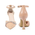 thumbnail image 5 of BLISSFUL STEP Rhinestone Pointy Toe Ankle Strap Stiletto Heel Pumps for Women Nude (Size 8.5), 5 of 6