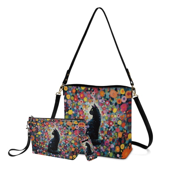 ZUXONGSY Painted Flower Cat Print Casual Crossbody Purse for Women with Zip Cosmetic Pouch and Lipstick Slot, Plus Travel Toiletry Bag for Shopping
