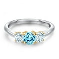 thumbnail image 3 of Gem Stone King 925 Silver and 10K Yellow Gold Blue Apatite and Sky Blue Aquamarine Engagement Ring for Women | 1.00 Cttw | Round 5MM | Gemstone Birthstone | Size 8, 3 of 6