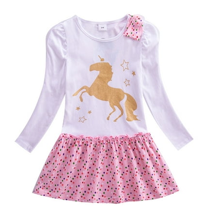 

DNDKILG Baby Toddler Girl Spring Dress Long Sleeve Animal Dresses Sundress White 3Y-8Y 100