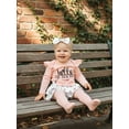 thumbnail image 4 of BemeyourBBs Newborn Hello I'm New Here Baby Girl Coming Home Outfits Letter Print Long Sleeve Romper Ruffle Shorts Skirt Headband Long Socks Set 4Pcs Spring Fall Winter Clothes, 4 of 9