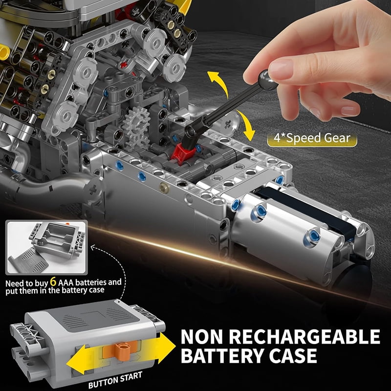 SNOWEAGLE  V12 Engine Model kit That Runs - Build Your Own STEM V8 Model Engine for Adults, 12-Cylinder Car Engine, Shiftable Gear Operation, Mechanic Engineering Construction Set (1260 PCS)