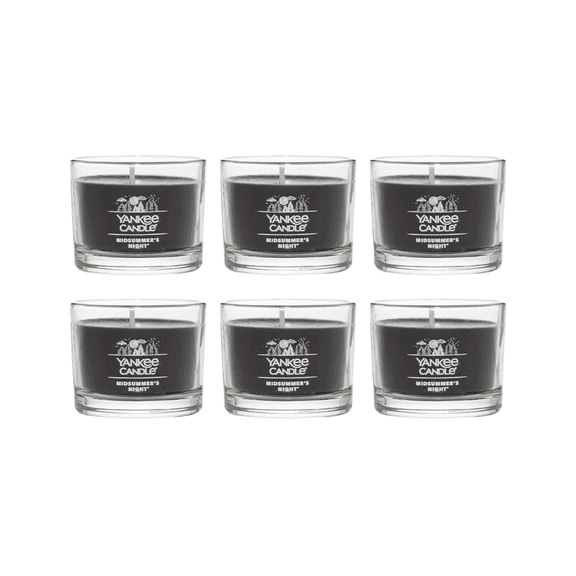 Yankee Candle Signature Votive Mini Candle Jar, Midsummer's Night Scent, Natural Soy Wax Blend Candle with Natural Fiber Wick, 1.3 OZ Glass Jar (Pack of 6)