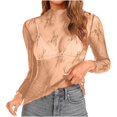 thumbnail image 5 of Penkiiy Mujer malla superior cuello de manga larga Slim Fit ver a través de blusas de camisa tops, 5 of 5