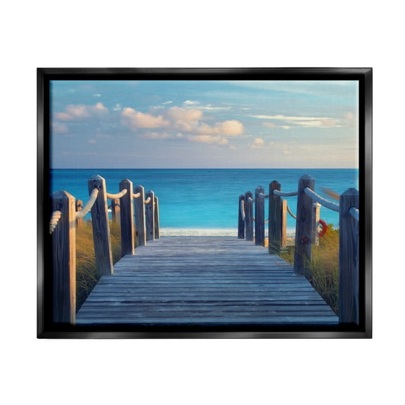 Stupell Industries Summer Boardwalk Beach View Coastal Photography Black Floater Framed Art Print Wall Art