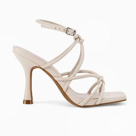 KINODAY Lace Up High Heels Sandals Square Toe Ankle Buckle High Heels Formal Dresses Party And Office Shoes