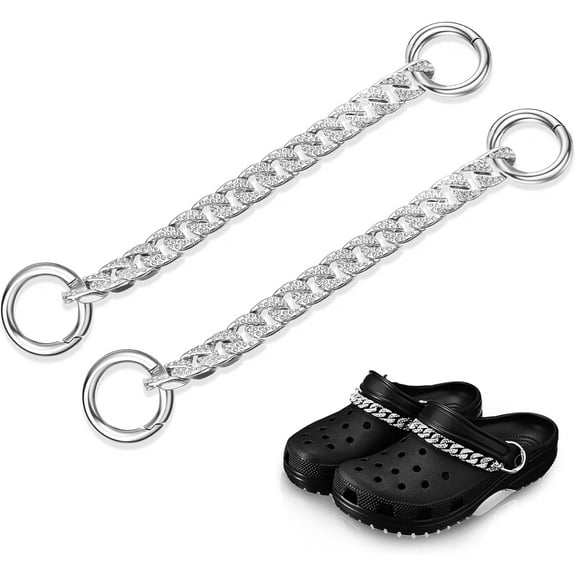 Lsupdaol 2 Pieces Alloy Crystal Shoe Charms Chain Metal Style Shoe Chain DIY Shoe Charms Chain for Shoes Women Girls Sandals and Casual Shoes (Silver Stylish Style)