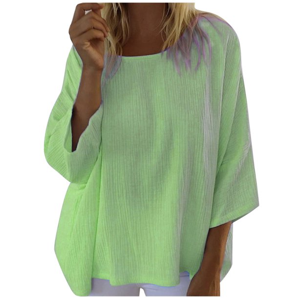 Blusa de manga larga suelta con cuello redondo de color sólido informal a la moda para mujer Pompotops FGAJ5469