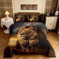 thumbnail image 2 of Manfei Jungle Wildlife Queen Comforter Set, Forest Lion Family Comforter Sets Queen, Dark Brown, Black Reversible, 3pcs, 1 Comforter and 2 Pillowcases, 2 of 7
