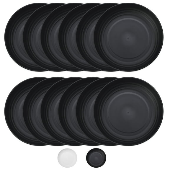 ReaNea 9" Black Plastic Plates 8 Pieces, Unbreakable and Reusable Large Deep Dinner Plates, Light Weight Easy to Carry for Camping,Travel, Pinic
